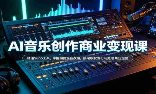 解码AI音乐创作财富密码：Suno工具精通，编曲混音技艺升级，轻松驾驭版权发行与社交媒体商业攻略