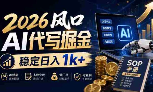 2026年AI创作浪潮下，日赚千金不是梦，独家SOP指南助力，让AI文案变现成为现实，紧跟时代潮流！