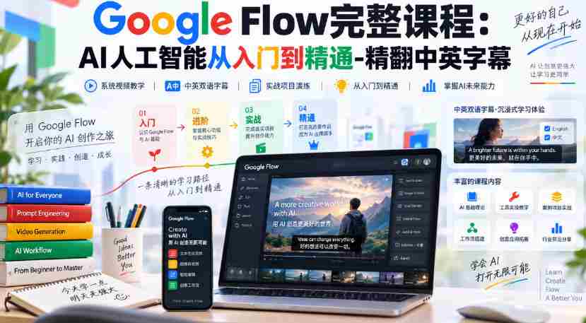 高清呈现】Google Flow全程教程：人工智能学习之路，从新手到高手，中英字幕全收录