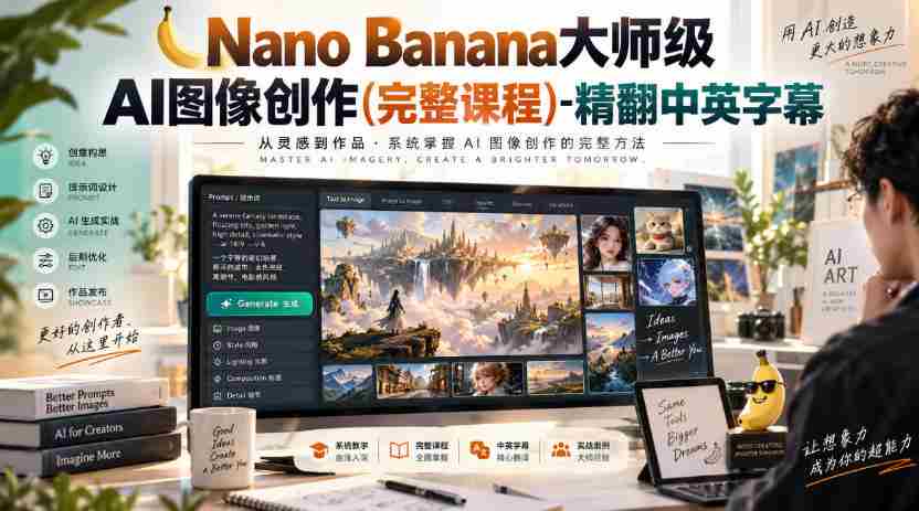 高清无痕】Nano Banana AI图像制作大师课程（全教程）双语字幕版