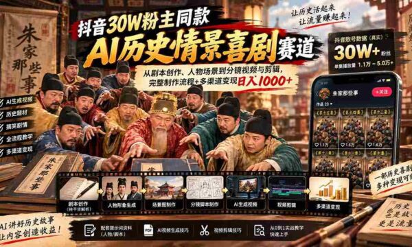 揭秘抖音30万粉丝博主热推AI历史喜剧：剧本到剪辑全流程解析，轻松日赚千元的多元变现之道