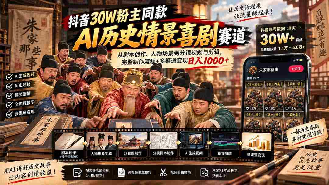 揭秘抖音30万粉丝博主热推AI历史喜剧：剧本到剪辑全流程解析，轻松日赚千元的多元变现之道
