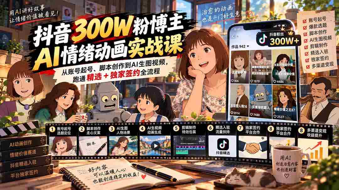 抖音百万粉丝达人揭秘：AI情绪动画制作全攻略，涵盖账号运营、剧本编写及AI生成视频，解锁精选内容与独家签约之道