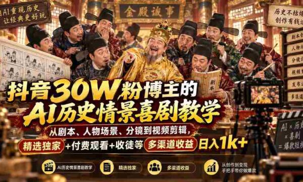 揭秘抖音红人AI历史剧创作全流程：剧本构思、角色搭建、镜头设计至剪辑技巧，独家分享+付费观看+学徒招募，日赚千元轻松实现