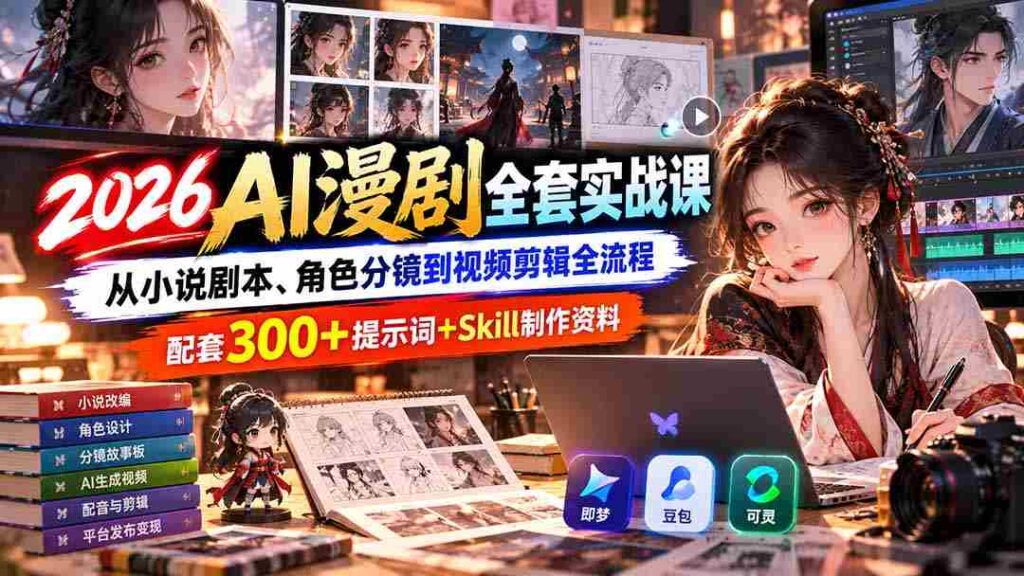 2026年AI动画剧集制作大揭秘：涵盖从小说改编、角色设计与镜头调度至视频剪辑的全过程指南，附赠300余个关键词与Skill制作资源礼包