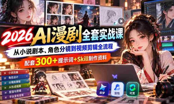 2026年AI动画剧集制作大揭秘：涵盖从小说改编、角色设计与镜头调度至视频剪辑的全过程指南，附赠300余个关键词与Skill制作资源礼包