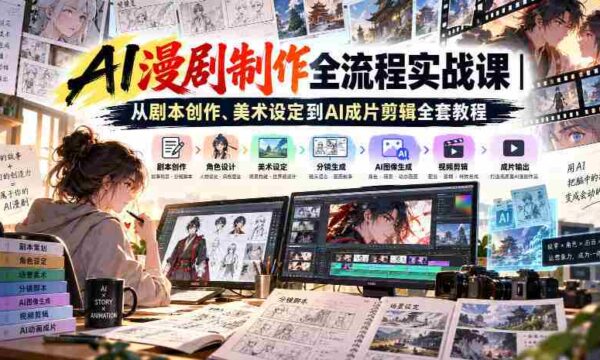 AI漫剧制作全流程实战课｜从剧本创作、美术设定到AI成片剪辑全套教程​