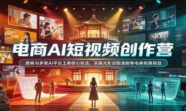 电商AI短视频创作营：剪映与多类AI平台工具核心玩法，实操光影溶图漫剧等电商视频项目
