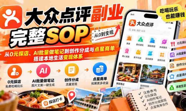 揭秘：大众点评副业全攻略：零成本探店、AI高效笔记，创作分成及点星订单，构建本地生活盈利平台