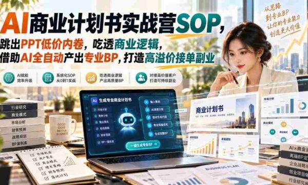 零水印】AI商业计划书实战课程，告别PPT低廉竞争，深度解析商业策略，利用AI技术高效生成专业BP，构建高价值兼职业务