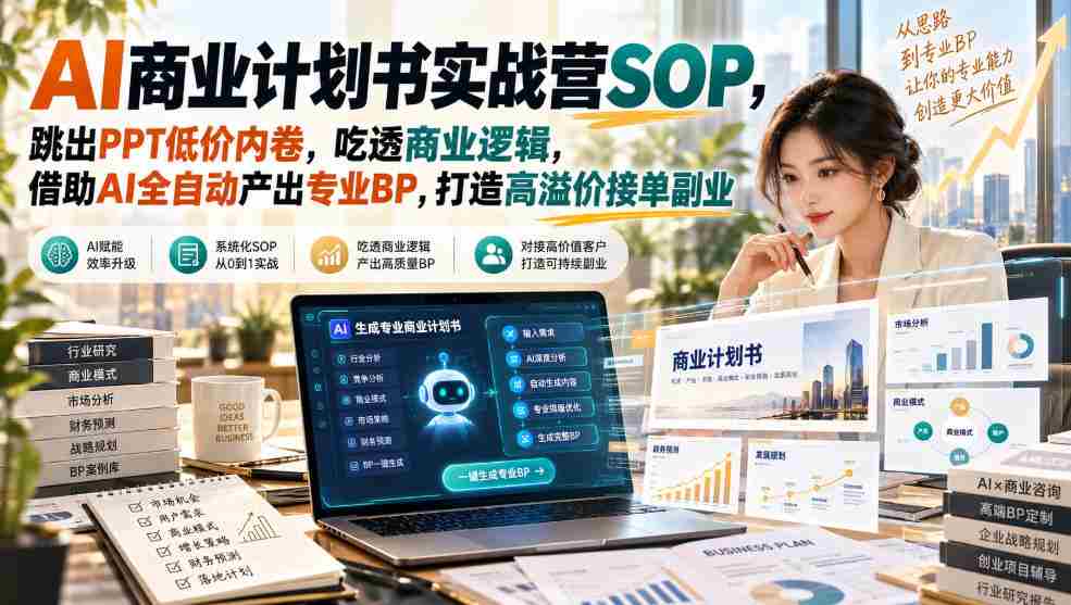 零水印】AI商业计划书实战课程，告别PPT低廉竞争，深度解析商业策略，利用AI技术高效生成专业BP，构建高价值兼职业务