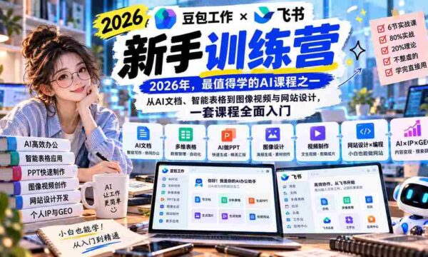 2026豆包职场启航，飞书新手特训营9月新篇章：AI文档、智能表格，图像视频，网站设计，一站式课程助你轻松入门