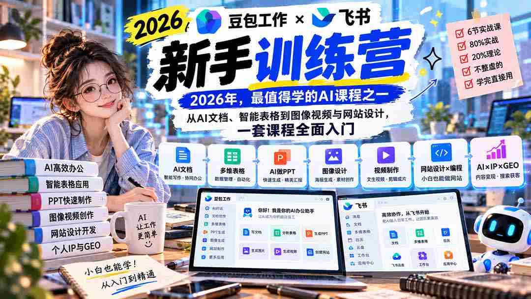 2026豆包职场启航，飞书新手特训营9月新篇章：AI文档、智能表格，图像视频，网站设计，一站式课程助你轻松入门