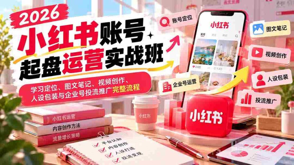 2026年小红书实战训练营：从账号搭建到内容运营，全面解锁图文、视频制作与品牌推广之道