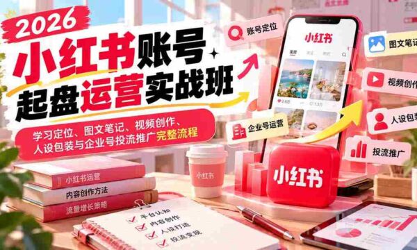 2026年小红书实战训练营：从账号搭建到内容运营，全面解锁图文、视频制作与品牌推广之道