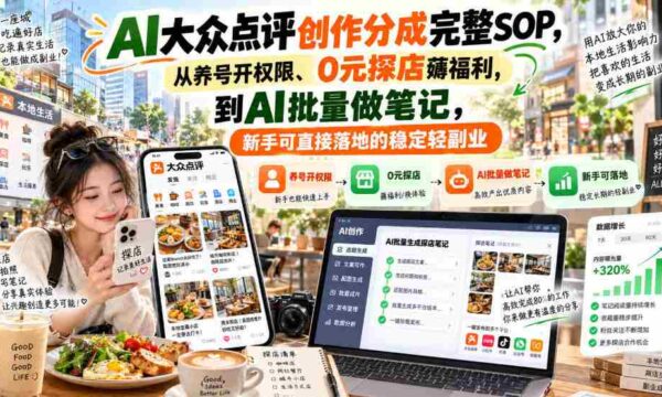 零基础上手】AI点评达人分成攻略全解析：从账号运营到福利领取，AI笔记批量制作，轻松开启副业新篇章