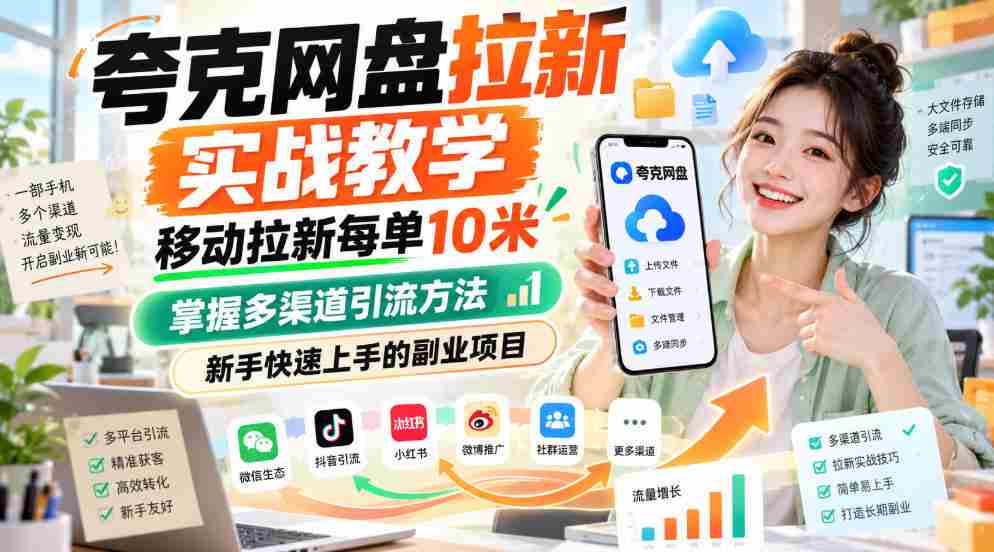 揭秘夸克网盘拉新攻略：移动端每单收益高达10元，多渠道引流技巧，新手副业轻松入门