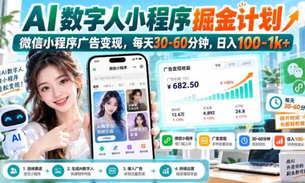 无需水印】AI数字人小程序掘金攻略：微信广告变现，仅需半小时，日赚百元起