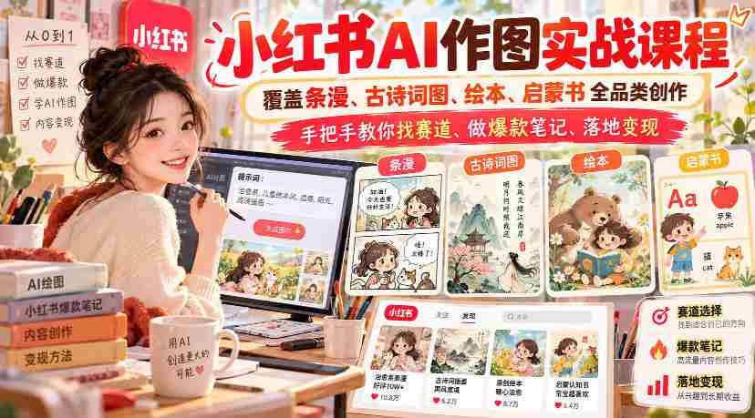 探索小红书AI绘图新境界：全方位学习条漫、古风插图、绘本创作，实战攻略助你挖掘热门领域，打造爆款笔记，实现盈利变现