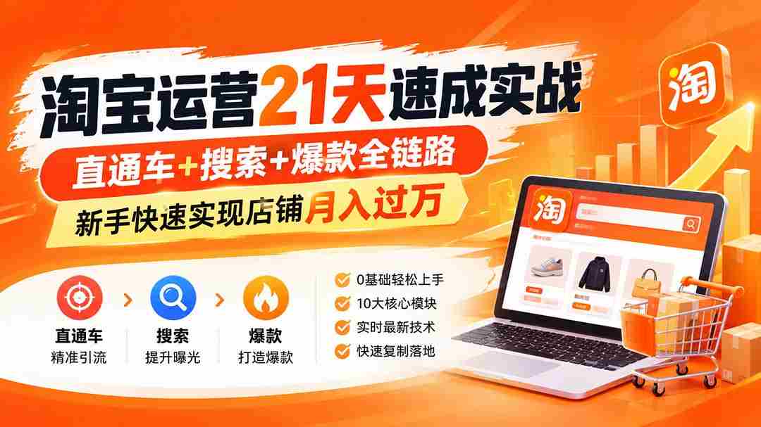零基础入门】21天淘宝运营快速上手指南（9月更新），全面掌握直通车、搜索与爆款策略，新手轻松突破月入万元大关