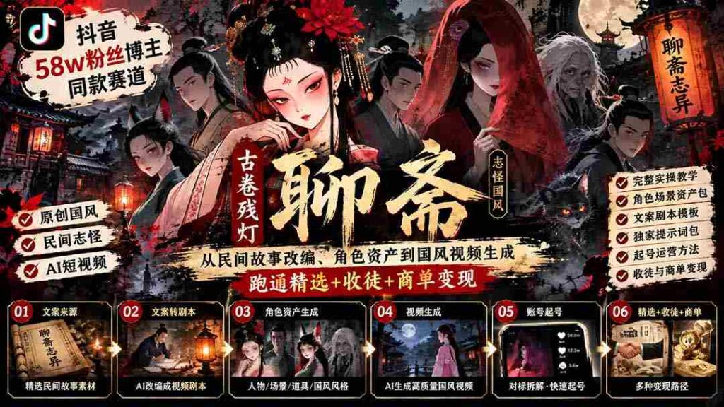 揭秘抖音热门博主58万粉丝背后的秘密：古风赛道揭秘，从民间传说改编到国风视频制作，探索精选内容、徒弟招募与商业合作盈利之道