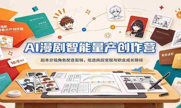 AI驱动漫剧制作大师班：剧本编写、分镜设计、角色配音、剪辑技巧，全面解析风险控制、盈利模式与职业发展之道