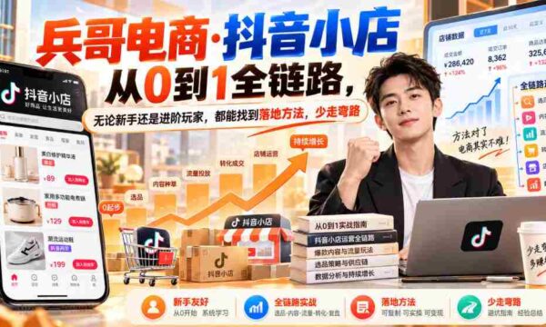 零基础起航】兵哥电商揭秘：抖音小店全流程攻略，新手进阶两不误，高效避坑指南（9月更新）