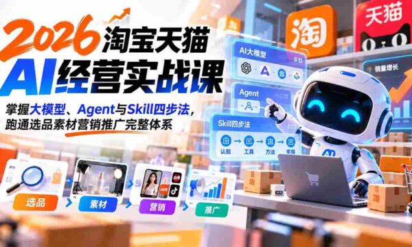 【无水印】2026淘宝天猫AI经营实战课：掌握大模型、Agent与Skill四步法，跑通选品素材营销推广完整体系