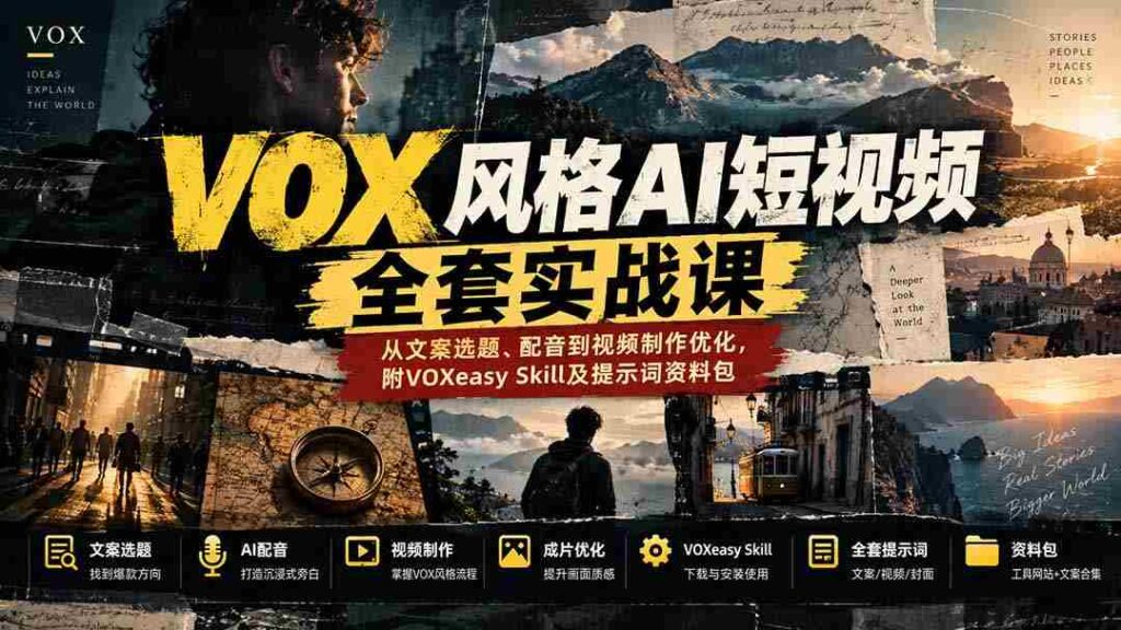 零水印】深度解析VOX风AI短视频制作：涵盖选题、配音及视频优化技巧，附赠VOXeasy技能库与提示词宝典