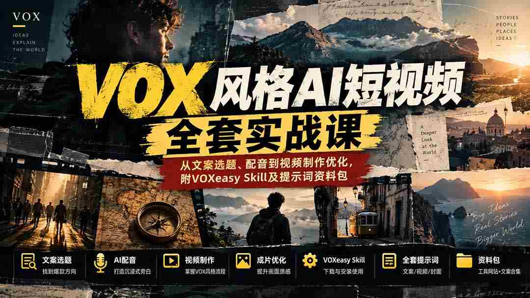 零水印】深度解析VOX风AI短视频制作：涵盖选题、配音及视频优化技巧，附赠VOXeasy技能库与提示词宝典