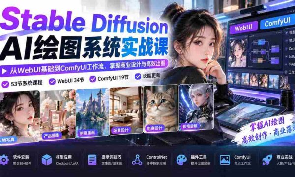 探索Stable Diffusion AI绘图奥秘：从WebUI入门到ComfyUI高效流程，商业设计技能轻松提升