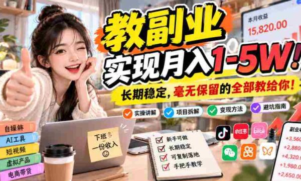揭秘：掌握“副业教学”秘籍，轻松月入万元！稳定收入，倾囊相授，尽在其中！