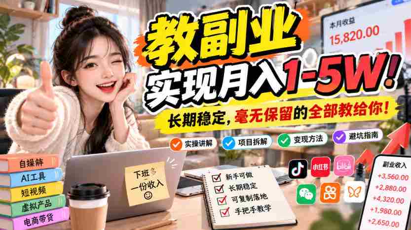 揭秘：掌握“副业教学”秘籍，轻松月入万元！稳定收入，倾囊相授，尽在其中！