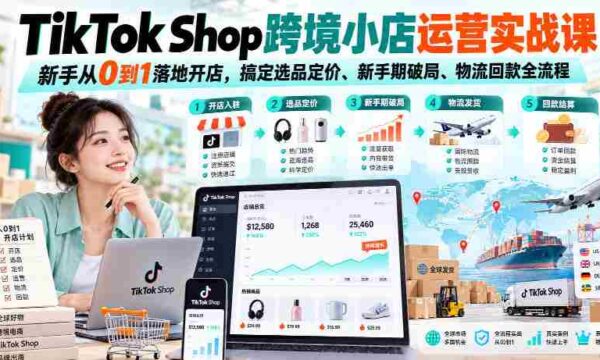 从零开始，TikTok Shop实操教程，助你一窥跨境小店经营门道，轻松解决选品定价、突破新手期、掌握物流回款全攻略