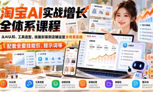 深度解析淘宝AI实战课程：涵盖认知提升、工具选择、技能构建及店铺运营全方位实战，附赠完整技能库与提示词指导