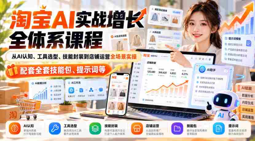 深度解析淘宝AI实战课程：涵盖认知提升、工具选择、技能构建及店铺运营全方位实战，附赠完整技能库与提示词指导