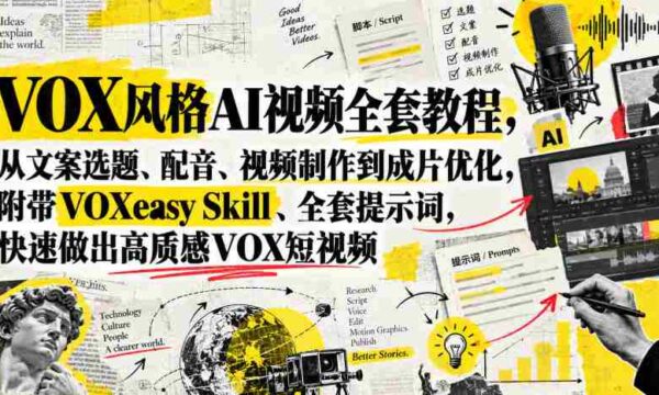 VOX风格AI视频全套教程，从文案选题、配音、视频制作到成片优化，附带VOXeasy Skill、全套提示词，快速做出高质感VOX短视频