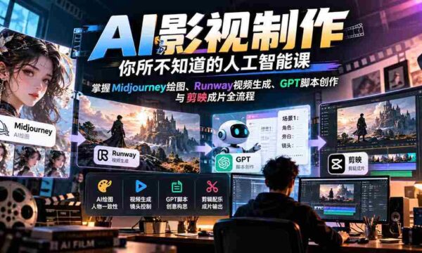 揭秘AI影视制作奥秘：深度学习Midjourney绘图、Runway视频制作、GPT脚本编写与剪映剪辑全攻略
