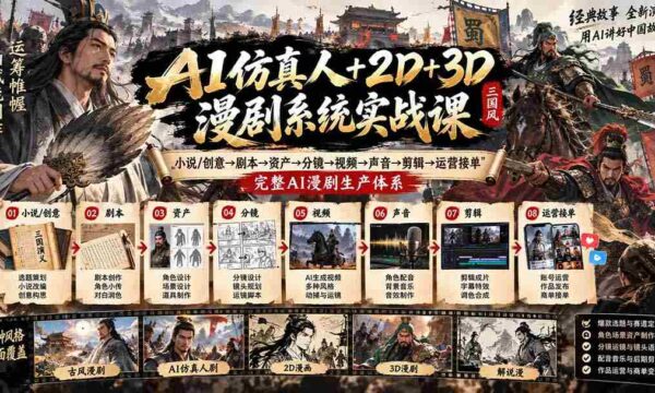 从小说创意到运营接单，AI全链路漫剧制作课程：2D、3D技术融合，打造一站式AI仿真人漫剧制作系统