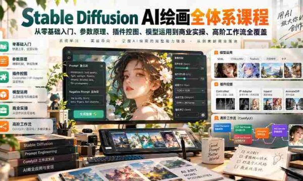 一站式掌握】零基础学Stable Diffusion AI绘画，全面覆盖参数原理、插件操控、模型应用及商业实战技巧