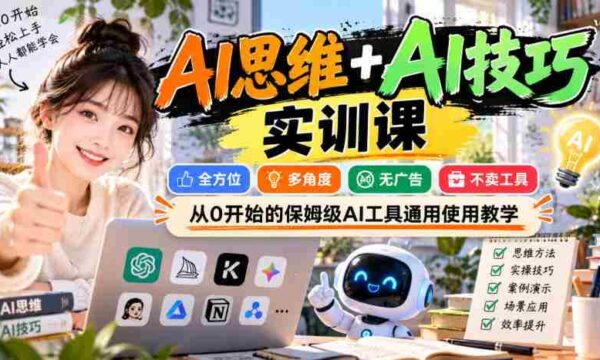 【无水印】AI思维+AI技巧实训课，全方位、多角度、无广告、不卖工具，从0开始的保姆级AI工具通用使用教学