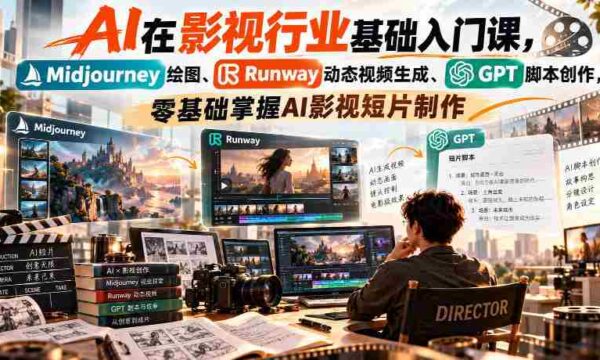 【无水印】AI在影视行业基础入门课，Midjourney绘图、Runway动态视频生成、GPT脚本创作，零基础掌握AI影视短片制作