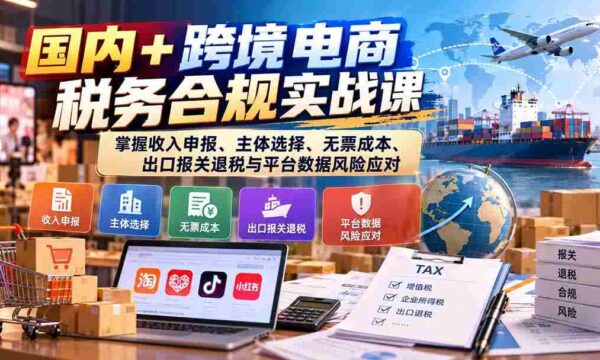 国内跨境电商税务规范实操讲座：精通收入申报、企业选择、无票成本处理、出口退税报关及平台数据风险管控