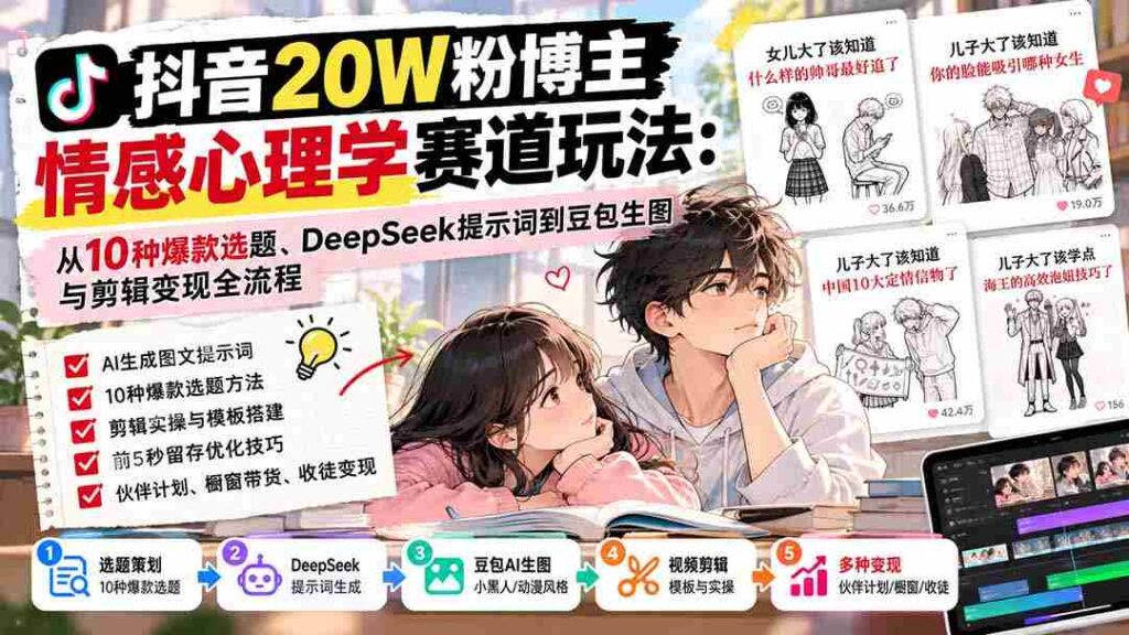 揭秘抖音20万粉丝大V的情感心理领域攻略：精选10大热门选题，深度解析DeepSeek关键词，豆包生图与剪辑技巧，全方位变现攻略一网打尽