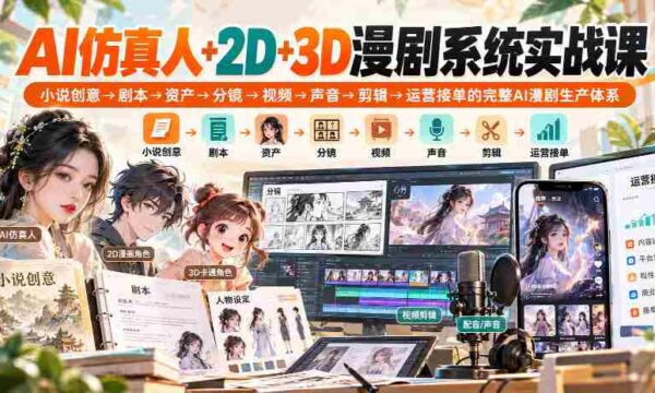 零水印】人工智能打造仿真人，2D与3D动画一网打尽，从小说灵感到运营接单，全链路AI漫剧制作流程深度教学