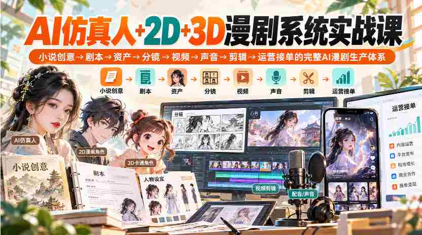 零水印】人工智能打造仿真人，2D与3D动画一网打尽，从小说灵感到运营接单，全链路AI漫剧制作流程深度教学