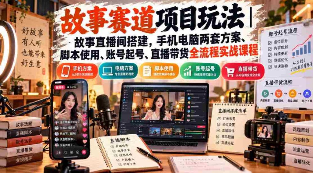 探索故事直播奥秘：全方位实战指南，手机电脑双管齐下，揭秘脚本技巧与账号运营，一网打尽直播带货全链路策略