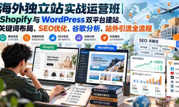海外独立站实战运营班｜Shopify与WordPress双平台建站、关键词布局、SEO优化、谷歌分析、站外引流全流程