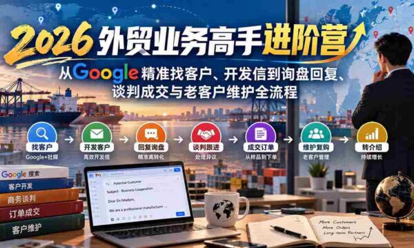 2026外贸精英提升班：深度解析Google客户挖掘、邮件沟通至订单确认、商务洽谈及老客维护全方位攻略