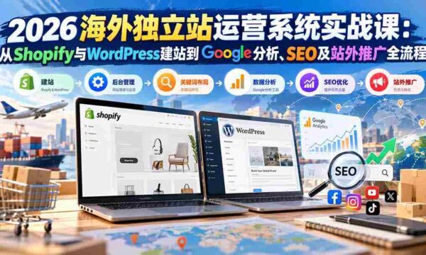 2026海外独立站运营系统实战课：从Shopify与WordPress建站到Google分析、SEO及站外推广全流程